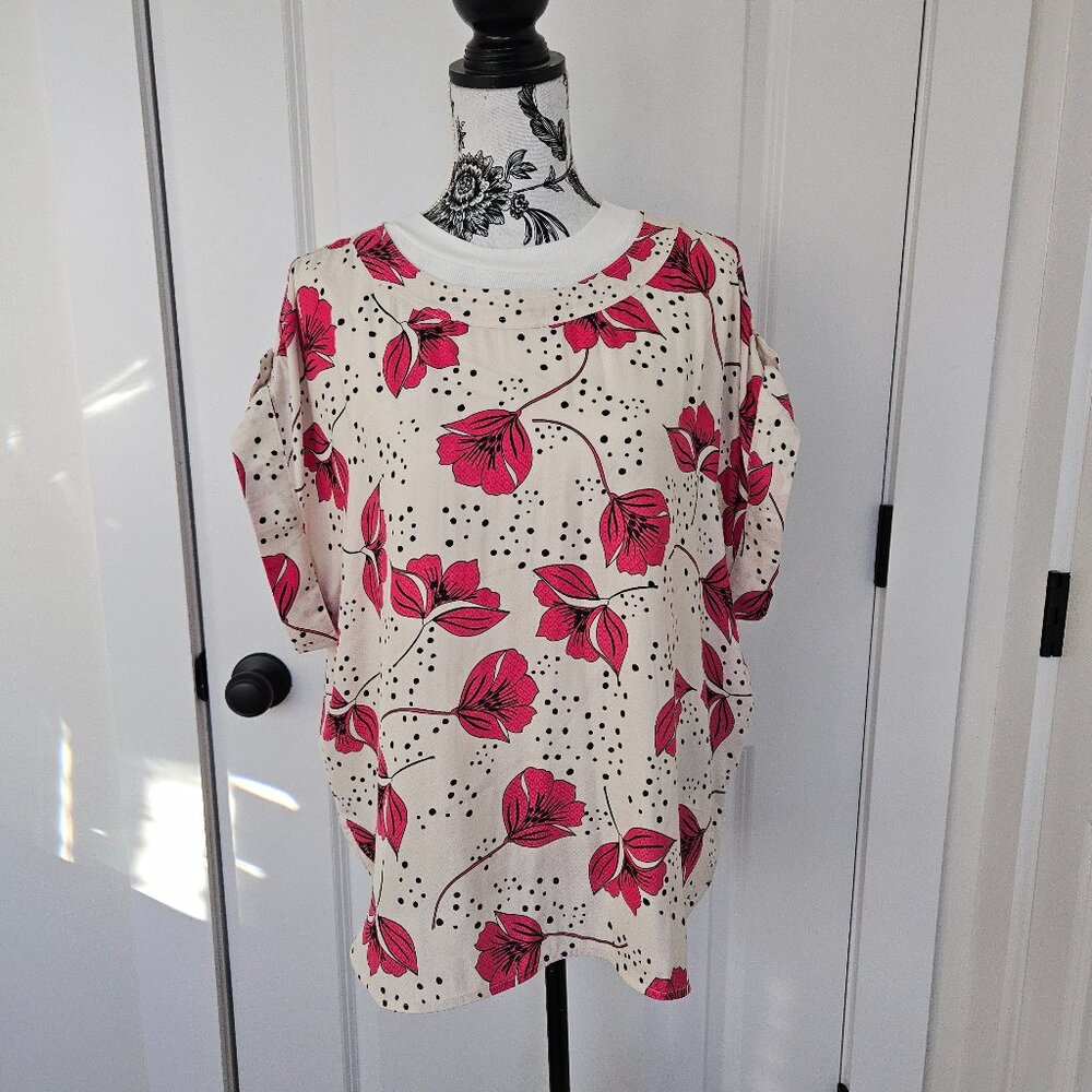CAbi Cream Top with Pink Floral Print